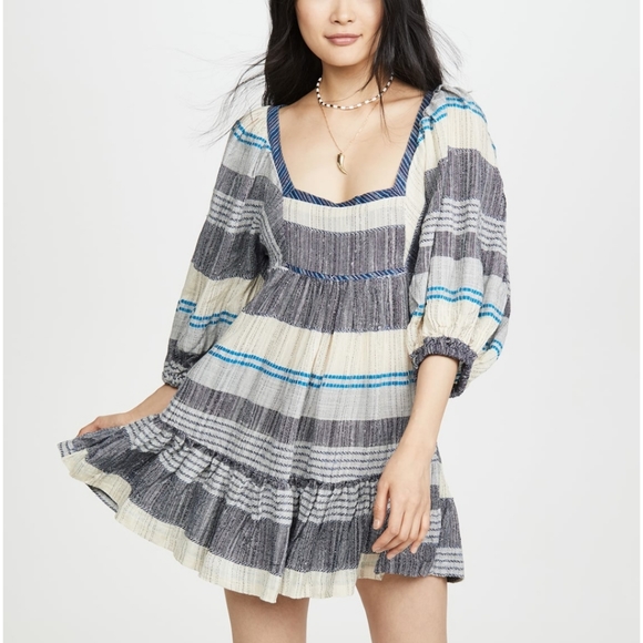 Free People Dresses & Skirts - Free People All Lined Up Blue Multi Striped Dress